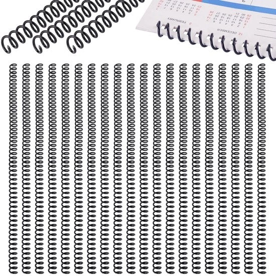 Spiralbindenti per documenti 100 pezzi - PVC nero - diametro interno 8 mm - capacità 40 fogli - tiene documenti organizzati - 315 mm lunghezza - spirali per organizzare documenti