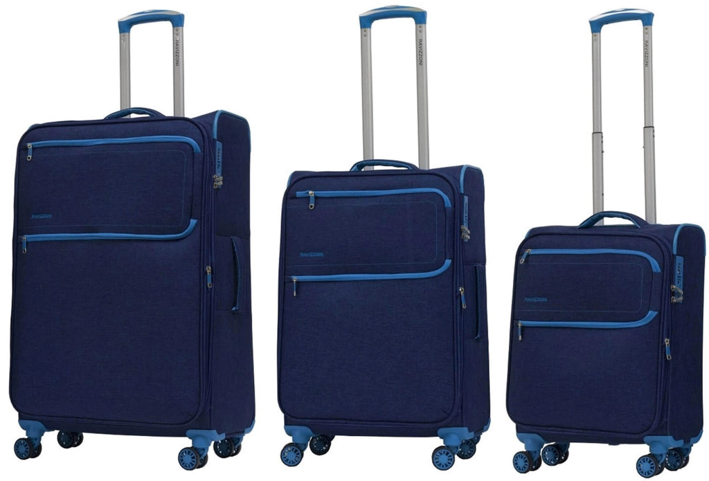 Set 3 Valigie Trolley Morbide in Poliestere 4 Ruote TSA Ravizzoni Nettuno Blu
