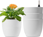 Set di 4 vasche per piante autoirriganti 15 cm con indicatore di acqua bianco per uso interno ed esterno