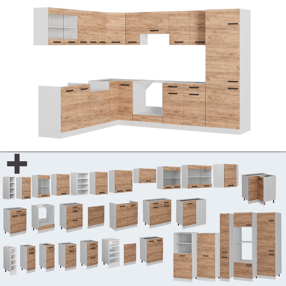 Cucina angolare completa R-Line Rovere dorato/Bianco 287 x 227 cm PL Antracite Vicco