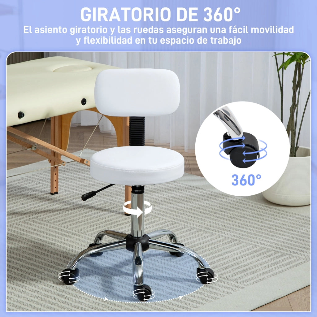 Sgabello Girevole con Schienale e Ruote Altezza Regolabile ¨C Xylo ¨C Bianco