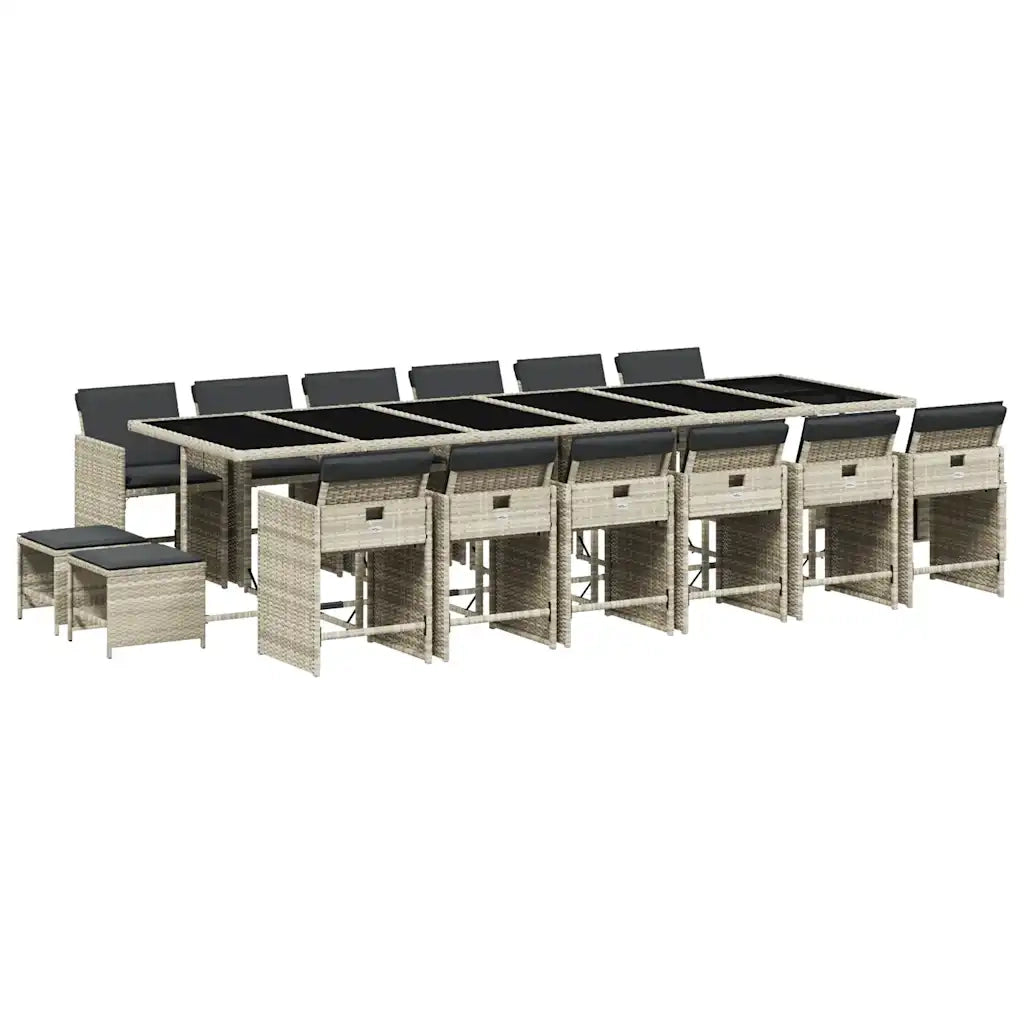 Set da Pranzo da Giardino 17pz con Cuscini Grigio in Polyrattancod mxl 114050