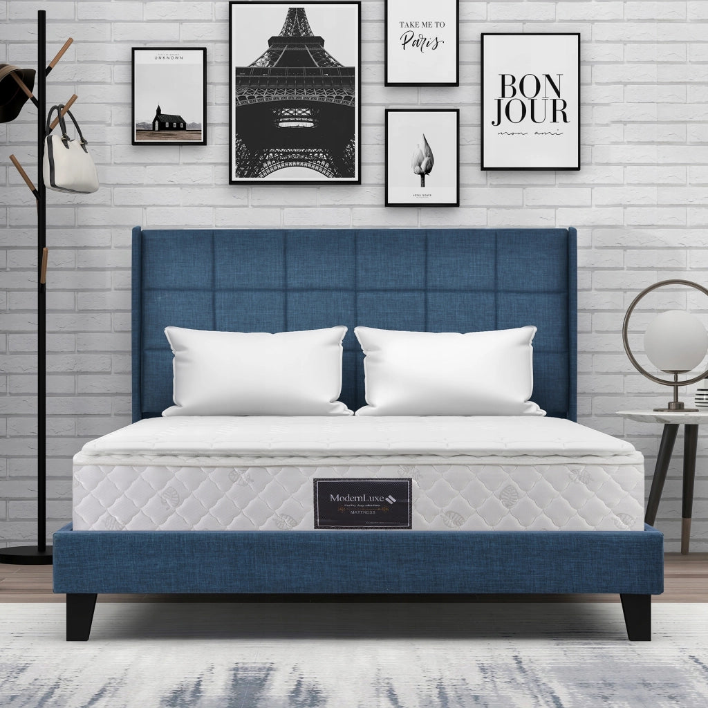 Letto imbottito con materasso - Xylo - 140x200 blu lino