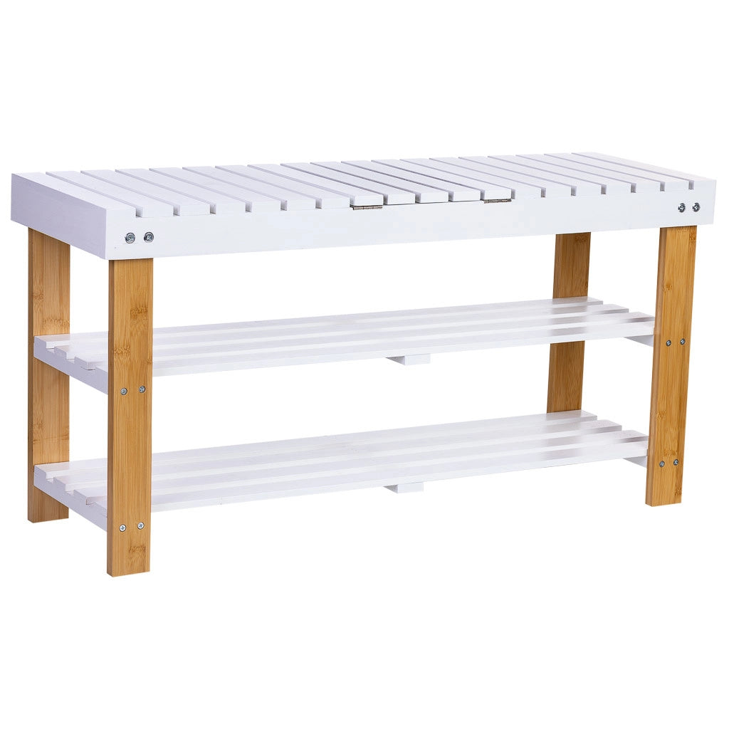 Panca porta scarpe in legno bianco 90x29x45h cm