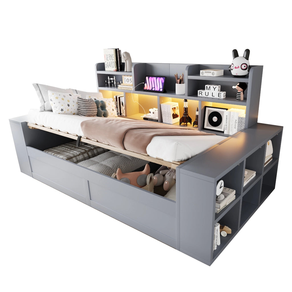 divano letto multifunzione mdf grigio 230 x 110 cm