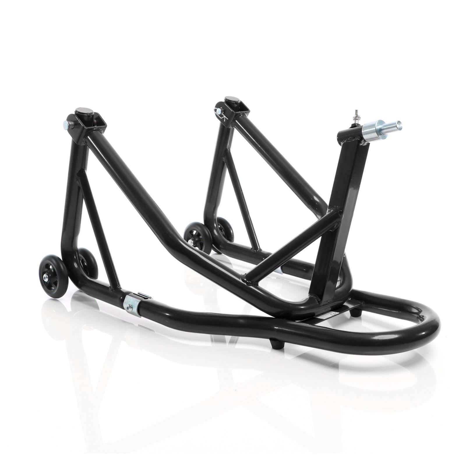 Cavalletto alzamoto anteriore sotto canotto, con rotelle e 5 adattatori sterzo 13-18 mm