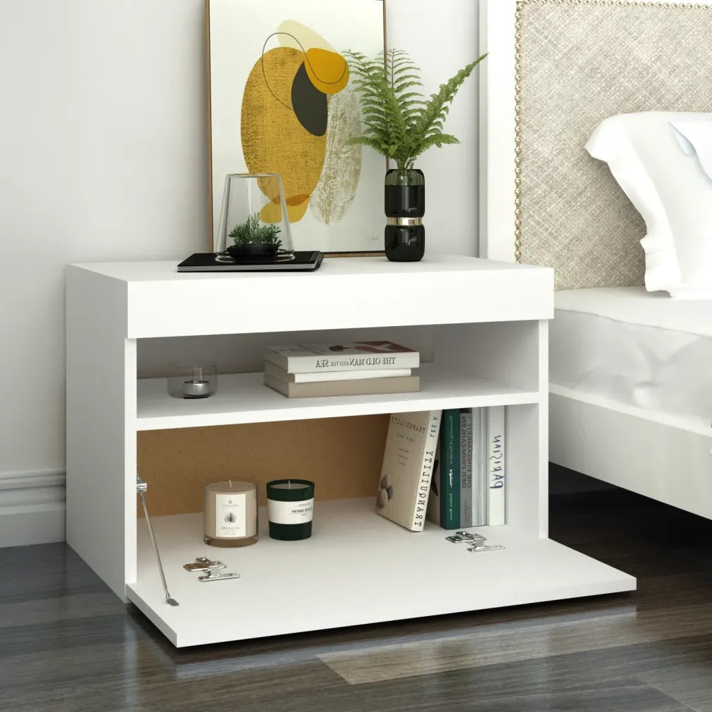 Comodino | Armadio da Notte | Mobiletto da notte e Luci LED Bianco 60x35x40 cm in Legno Multistrato