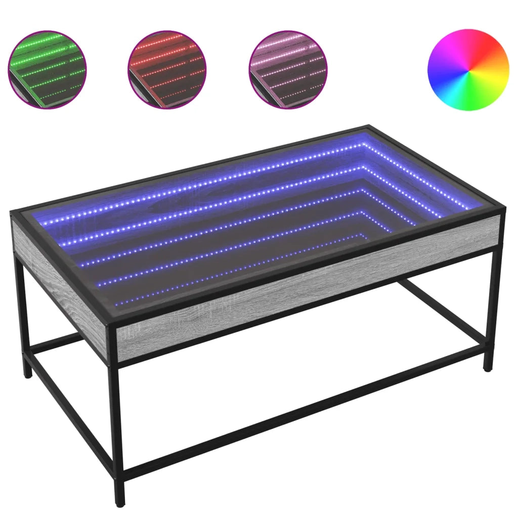 vidaXL Tavolino da Salotto con LED Infinity Grigio Sonoma 90x50x41 cm