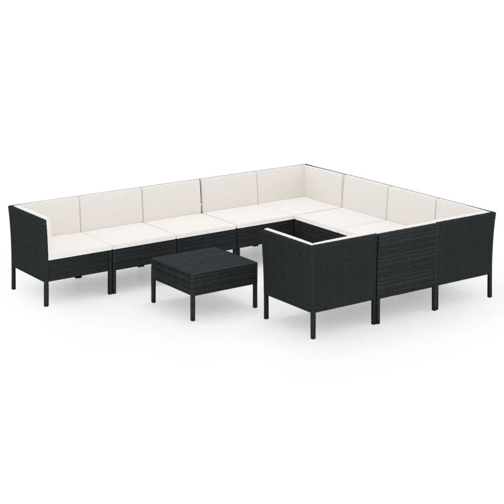 Set Divani da Giardino 11 pz con Cuscini in Polyrattan Nero cod mxl 38428