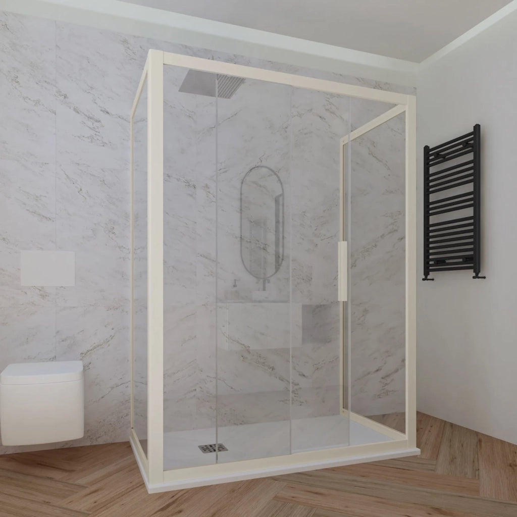 Box doccia 3 lati 75x140x75 CM H 200 Vetro Trasparente Profilo Champagne mod. Deco Trio