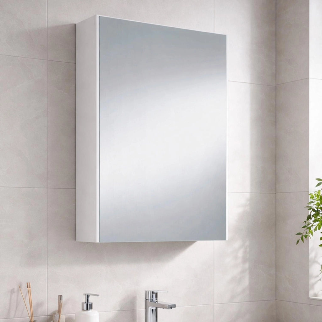Mobile Pensile Bagno Con Anta A Specchio E Ripiani Interni Design Moderno Minimal Salvaspazio In Melaminico Per Arredo Bagno 65 X 40 X 21 Cm Bianco