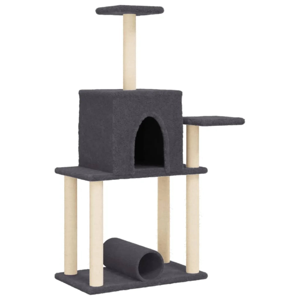 Tiragraffi per gatti torre per arrampicata giocattolo piattaforma per arrampicata con tiragraffi in sisal scuro 122 cm grigio 02_0022649