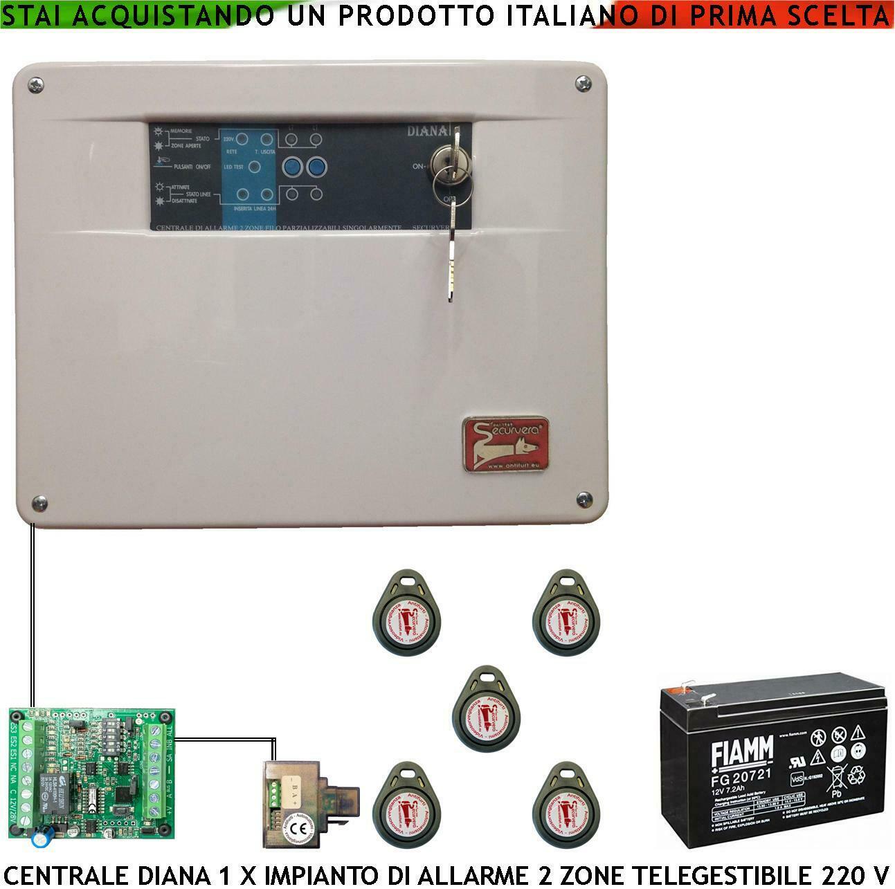 CENTRALE ANTIFURTO DIANA 2 ZONE BATTERIA 12 V 7,2 AH SECURVERA SH-D1FCULT5TC
