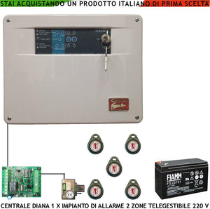 CENTRALE ANTIFURTO DIANA 2 ZONE BATTERIA 12 V 7,2 AH SECURVERA SH-D1FCULT5TC