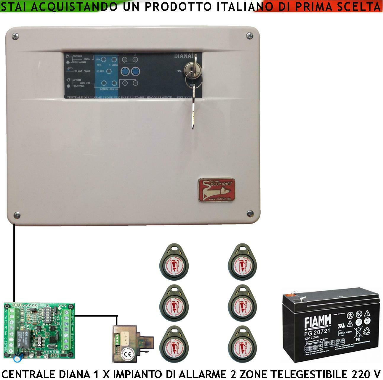DIANA CENTRALE ALLARME 2 ZONE BATTERIA 12 V 7,2 AH SECURVERA SH-D1FCULT6TD