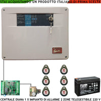 DIANA CENTRALE ALLARME 2 ZONE BATTERIA 12 V 7,2 AH SECURVERA SH-D1FCULT6TD