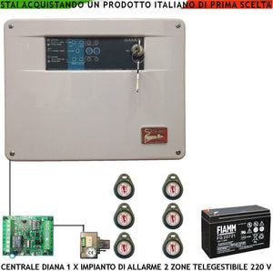 DIANA CENTRALE ALLARME 2 ZONE BATTERIA 12 V 7,2 AH SECURVERA SH-D1FCULT6TD