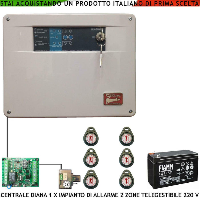 DIANA CENTRALE ALLARME 2 ZONE BATTERIA 12 V 7,2 AH SECURVERA SH-D1FCULT6TD