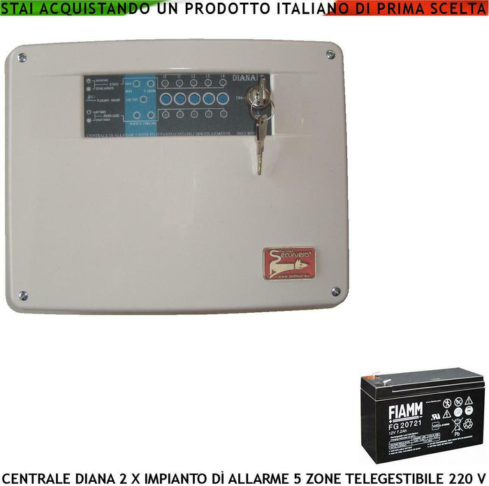 CENTRALE ANTIFURTO DIANA 5 ZONE BATTERIA 12 V 7,2 AH SECURVERA SH-D2FCDB7ZFC