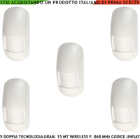 DOPPIA TECNOLOGIA RILEVATORE MOVIMENTO RADIO 5 PEZZI SECURVERA SV-DRU5DTWCUC