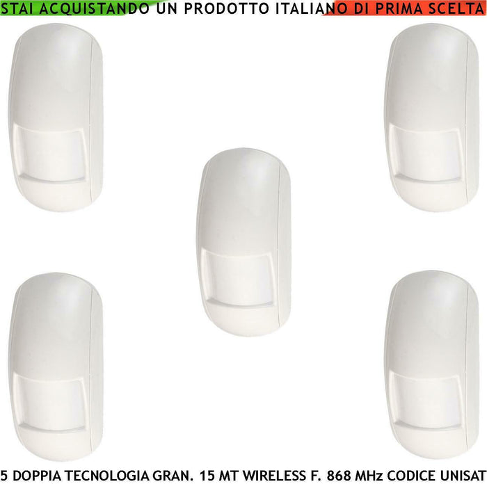 DOPPIA TECNOLOGIA RILEVATORE MOVIMENTO RADIO 5 PEZZI SECURVERA SV-DRU5DTWCUC