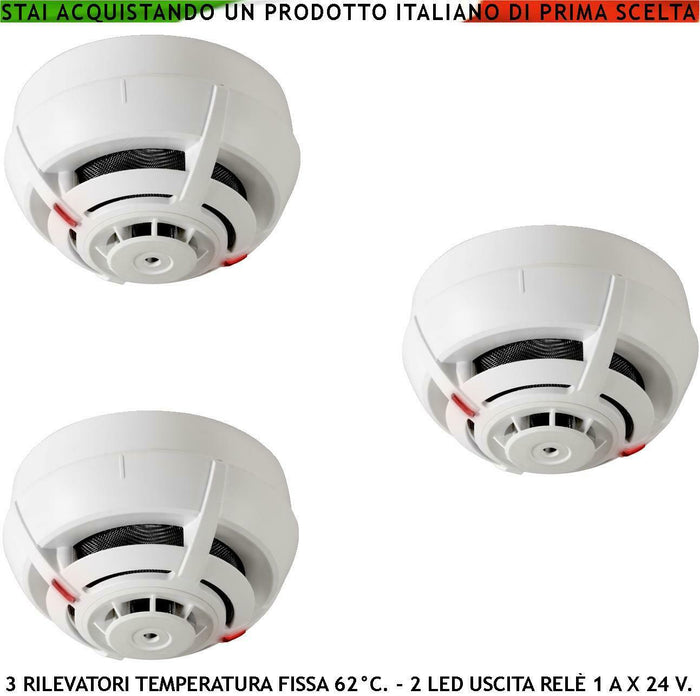 SENSORI TEMPERATURA SOGLIA FISSA 62° C 3 RILEVATORI SECURVERA SV-RTRSTFTRTD