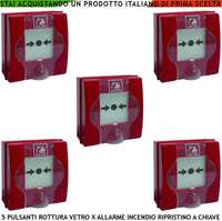 PULSANTI ROTTURA VETRO ROSSI 5 PEZZI PER ALLARME SECURVERA SF-P5RPMNRCRE