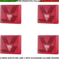 SIRENA ALLARME INCENDIO ROSSA 4 PEZZI SEGNALAZIONE SECURVERA SF-SIRCESAIPD