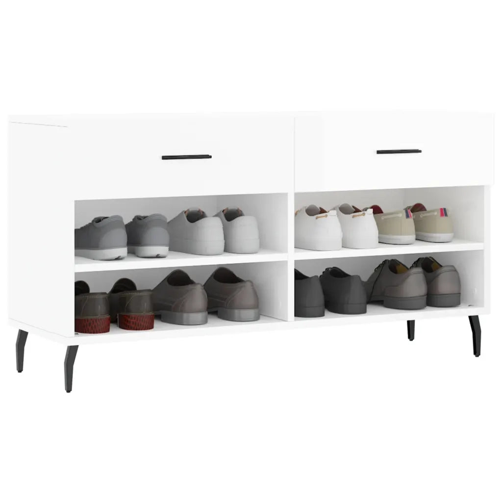 Panca Porta Scarpe-Sgabello-Panca Scarpiera Bianco Lucido 102x35x55 cm Legno Multistrato 931827