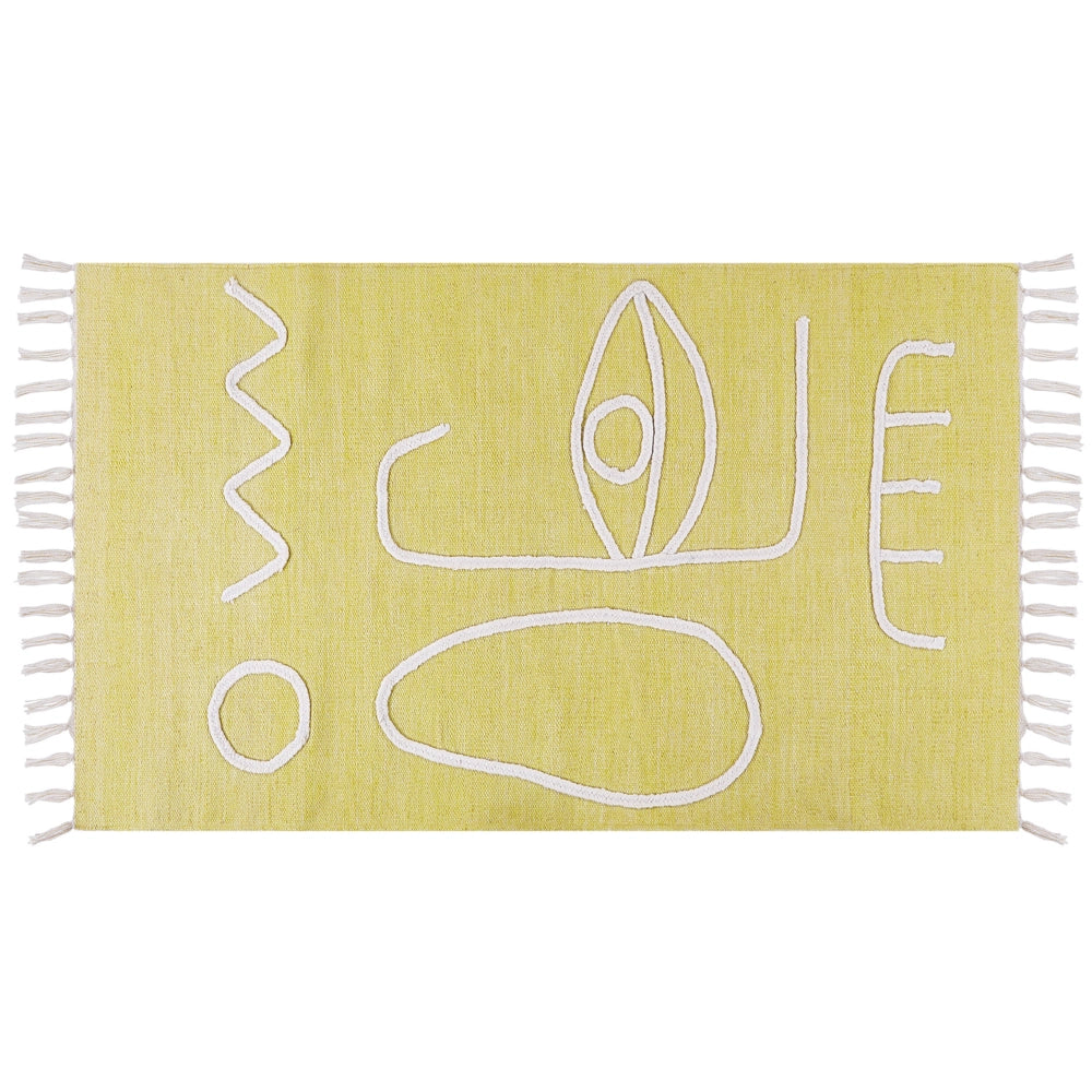 Tappeto giallo 80 x 150 cm poliestere con nappe stile boho soggiorno camera da letto