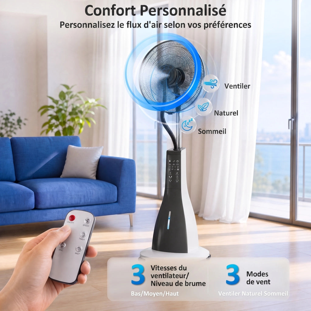 Ventilatore con nebulizzatore a ruote ¨C zephmum ¨C 90W 125cm nero con telecomando