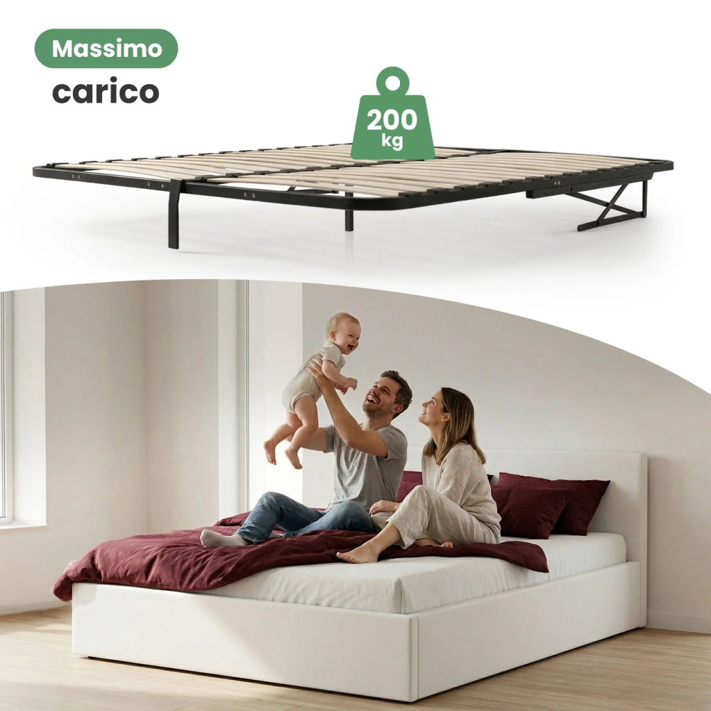 Rete Letto in Metallo con Pistoni a Gas 28 Doghe Divisibile 160x200 cm