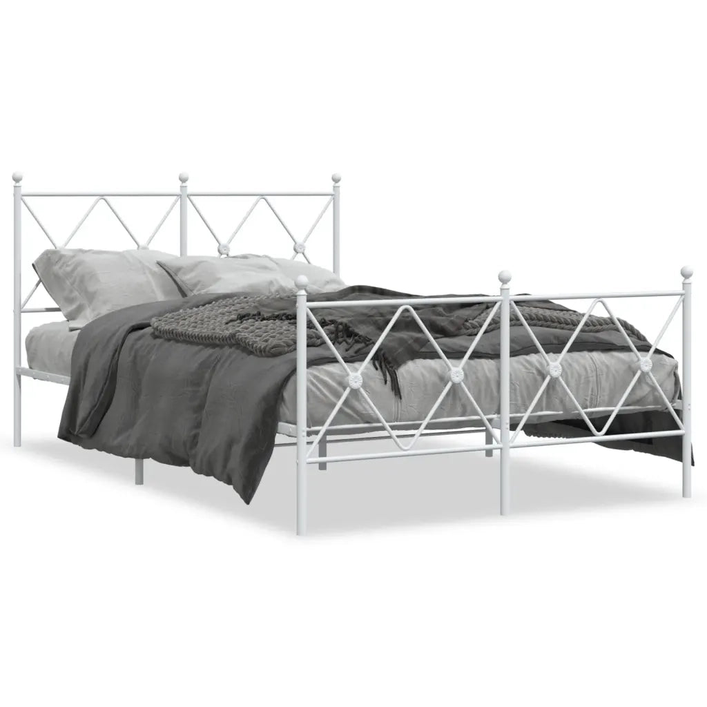 Letto matrimoniale | Letto per adulti | Giroletto con Testiera e Pediera Metallo Bianco 120x190 cm
