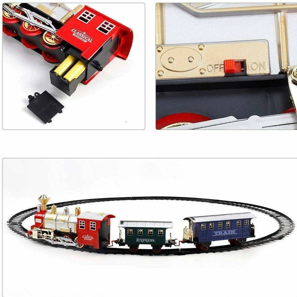 Trade Shop - Pista Trenino Giocattolo Bambini Treno Locomotiva Con Fumo Luce Suoni E 2 Vagoni -