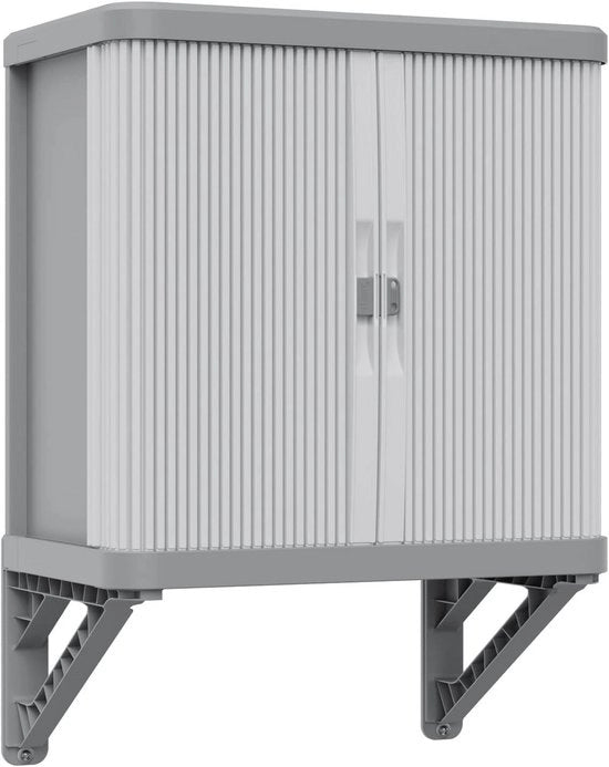 Cassettone a muro modulare con ante scorrevoli per interni e esterni - 2 piatti di supporto, plastica riciclata, grigio, Dimensioni: 59 x 36 x 59 cm
