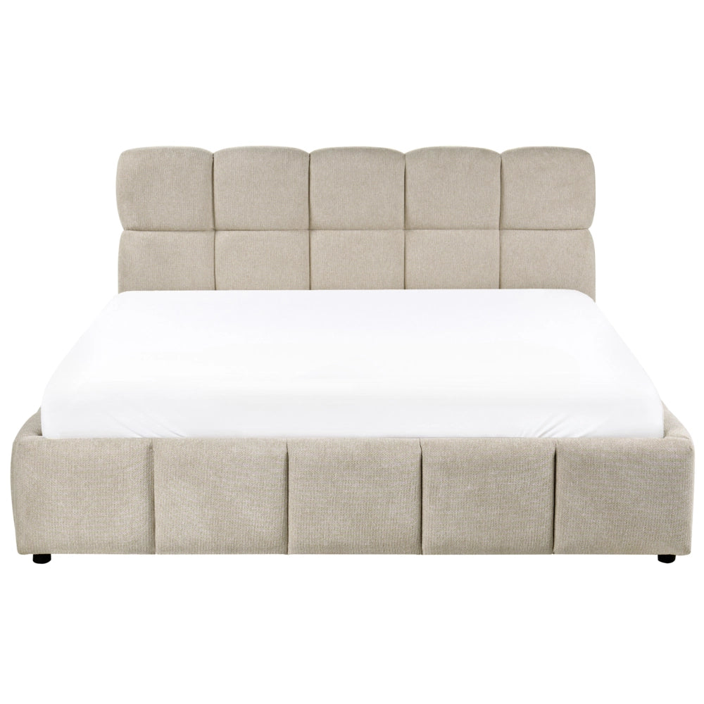 Letto matrimoniale imbottito con struttura a molle a sollevamento trapuntata 180 x 200 tortora con contenitore a molle sollevabile