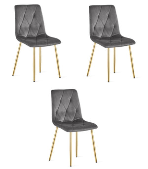 Sedia in velluto VALORA TYRA - Grigio scuro con gambe dorate x 3
