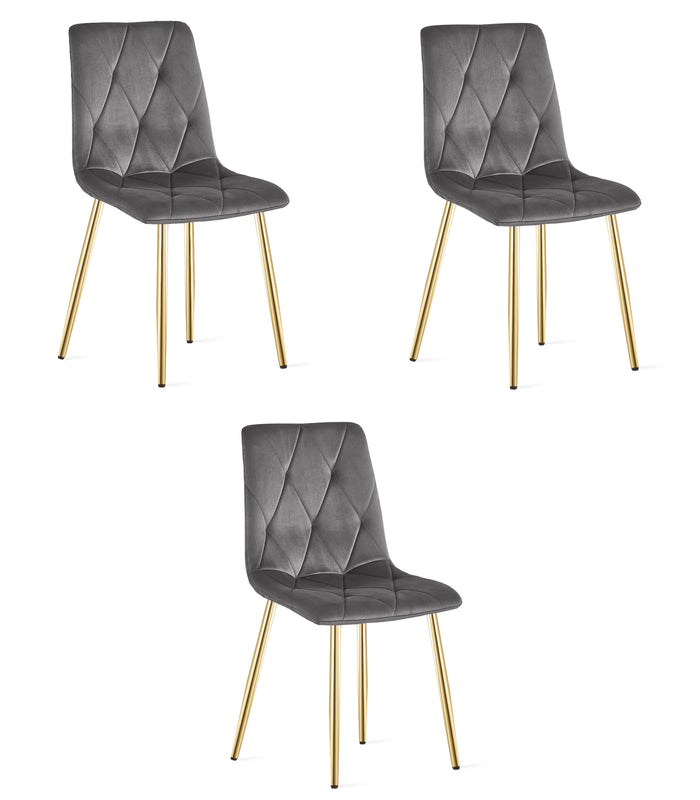 Sedia in velluto VALORA TYRA - Grigio scuro con gambe dorate x 3