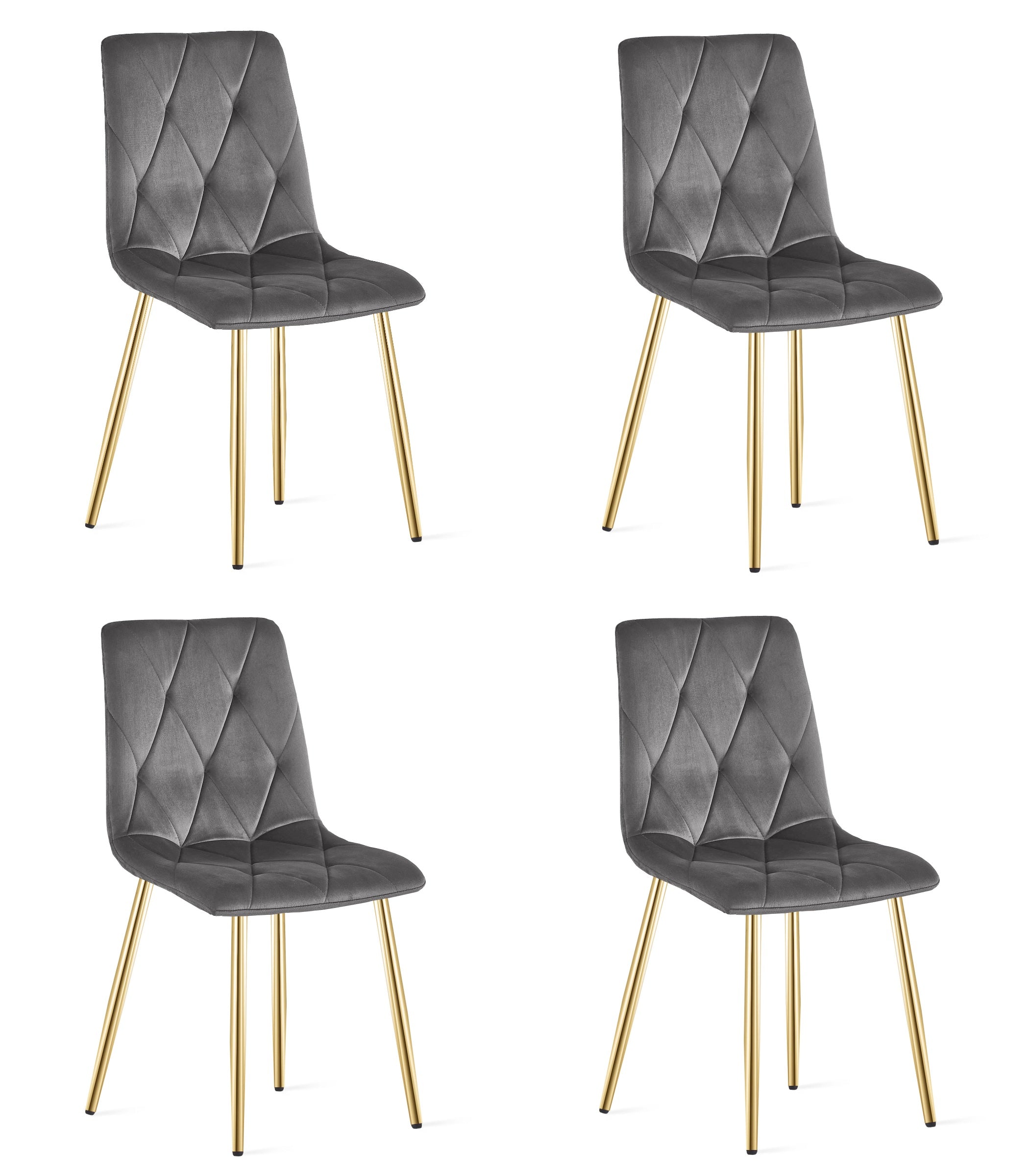 Sedia in velluto VALORA TYRA - Grigio scuro con gambe dorate x 4