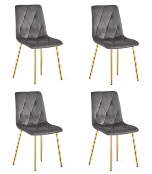 Sedia in velluto VALORA TYRA - Grigio scuro con gambe dorate x 4