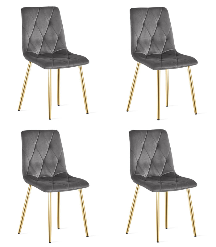 Sedia in velluto VALORA TYRA - Grigio scuro con gambe dorate x 4