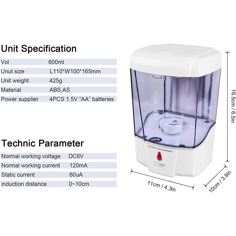 Trade Shop - Dispenser Erogatore Dosatore Sapone Automatico Infrarossi Con Fotocellula 600ml -