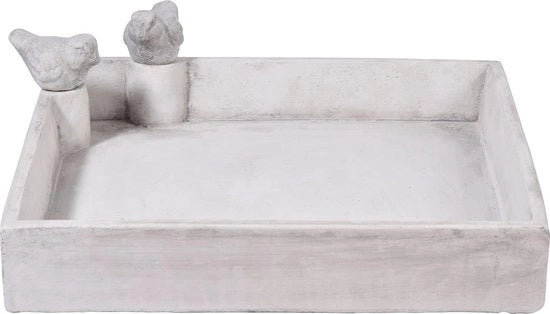 Bacino quadrato per uccelli selvatici - grande vasca per uccelli - 1 pezzo - bianco - cemento - 29 x 29 x 5 cm