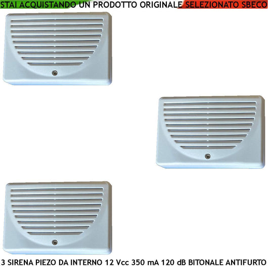 SIRENA DIFFUSORE PIEZOELETTRICA PER ANTIFURTO 3 PEZZI SECURVERA SS-SPSAPSBPTD