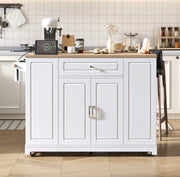 Isola cucina 131.8x40-70x93.3 cm con piano ribaltabile e prese; MDF; bianco naturale