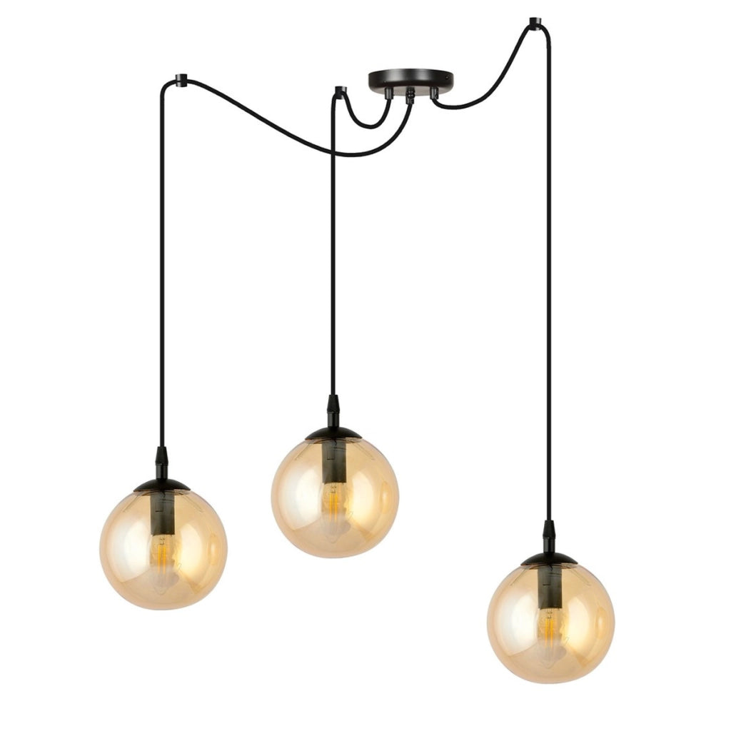 Lampada a sospensione GIGI con tre diffusori in vetro ambrato