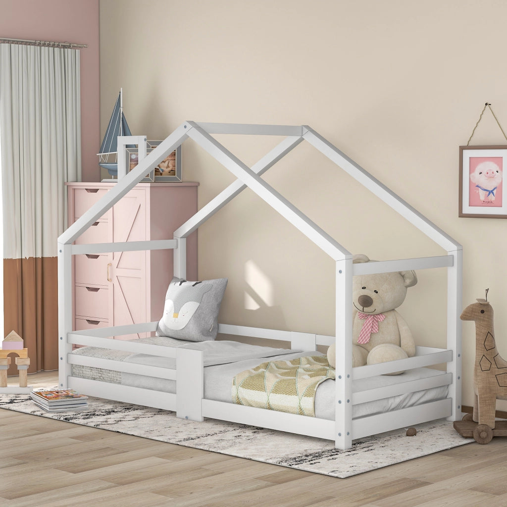 LETTO a Casetta per Bambini 90x200 cm Legno Massello Bianco