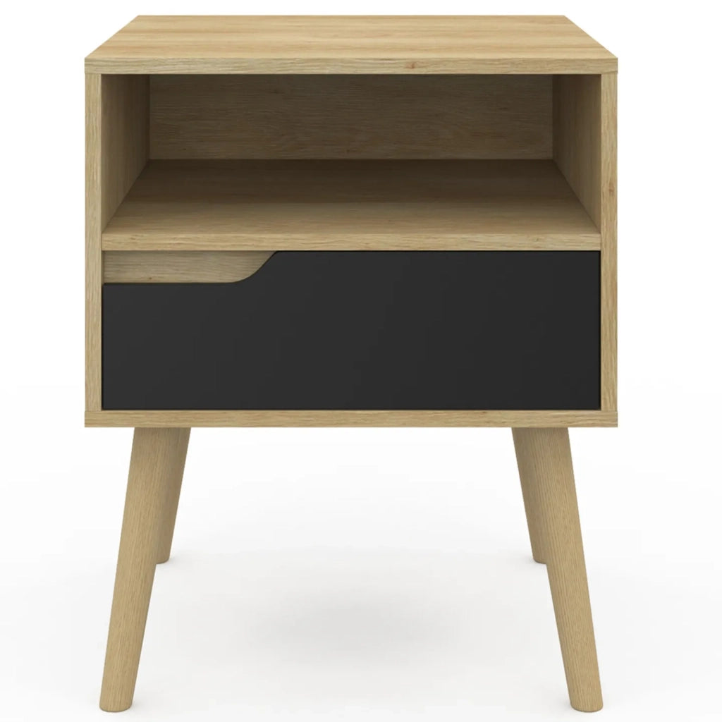 IDMarket - Juego de 2 mesillas de noche escandinavas HELSINKI de 1 cajón en negro y efecto haya