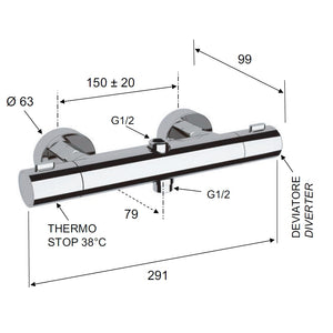 Rubinetto esterno doccia termostaticocon attacco alto da 1/2 - serie elegance