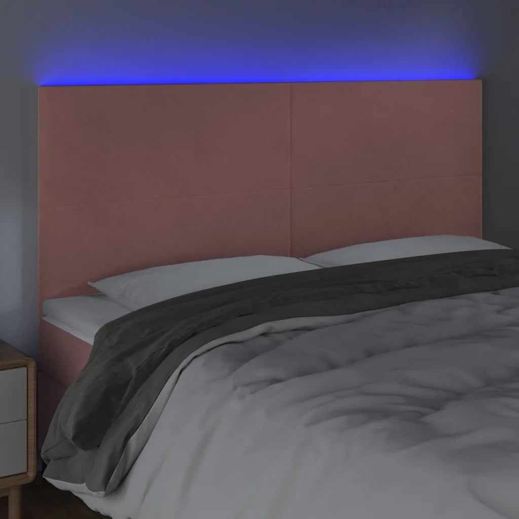 Testiera a LED-Testata con LED Rosa 180x5x118/128 cm in Velluto 202972